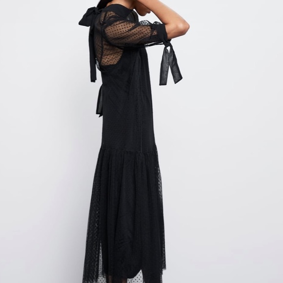 Zara Black Swiss Dot Midi Dress with Tie Dress - Picture 8 of 8